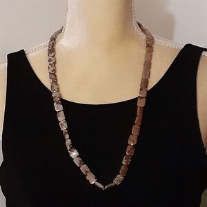 Natural polished stone jasper? beaded necklace 23" no clasp